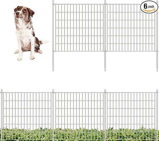 ShopLaLa Decorative Garden Fence (6 Panels) 28in(L) x 32in(H) Animal Barrier Fencing Rustproof White Metal Wire Flower Bed Edging for Yard Landscape, Small Dog Border No Dig Gates Fences Decor D-YC32