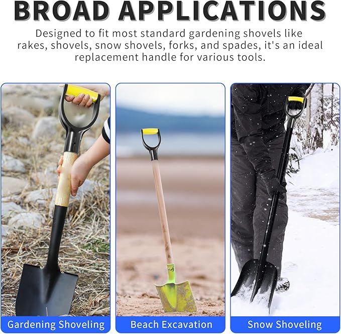 2 Pcs ID 1.26" Yellow & Black Shovel D-Shaped Grip Handle,PVC Shovel D Straight Grip Handle,Plastic Spade Replacement Snow Removal Garden Accessorie Backyard Digging,7.6×4.13-in(H*T)
