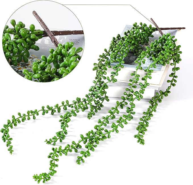 3PCS Artificial Succulents Hanging Plants,27.5 Inch Fake String of Pearls Greenery Plants 5 Branches for Fall Home Garden Office Party Balcony Wall Indoor Outdoor Autumn Decoration