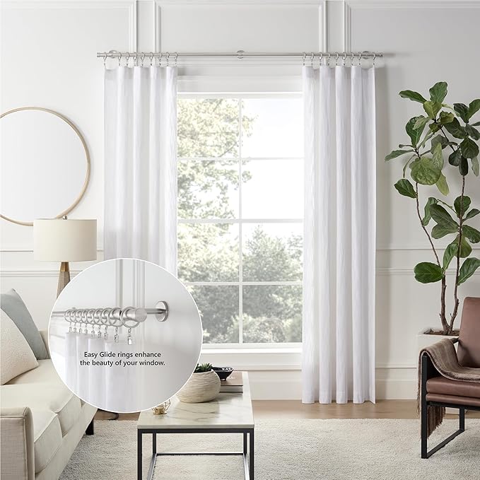 MODE Cambria Designer Series - Premium Easy Glide 18 Count Curtain Rings - Metal with Smooth, Quiet Nylon Inserts with Clips - 2 inch Diameter (1-5/8 inch Inside Diameter) - Brushed Nickel
