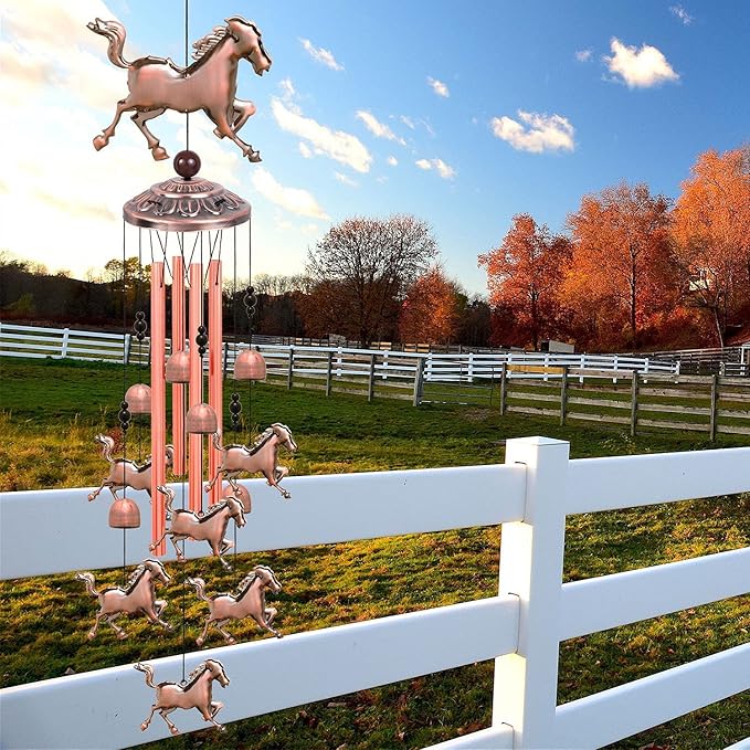 Horse Wind Chimes for Outside,39 inch Length Memorial Pony Horse Wind Chime with 4 Large Aluminum Tubes & S Hook,Indoor Outdoor Decor Hanging Wind Catcher Bell for Home,Garden,Patio,Backyard,Porch