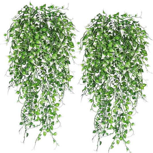 RECUTMS 4PCS Artificial Hanging Plants 33Inch Fake Wall Plant Faux Eucalyptus Leaves Ivy Swag UV Resistant Greenery for Indoor Outdoor Home Office Garden Wedding Patio Spring Easter Party Decor(White)