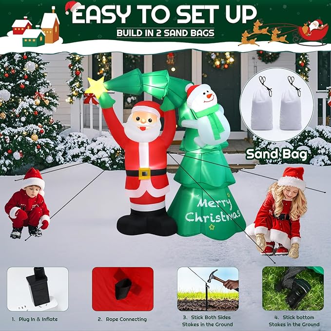 6FT Christmas Tree Santa Claus Inflatables Outdoor Christmas Indoor Trees Snowman Blow Ups Yard Decorations Inflatable Ouside Xmas Funny Blow Ups Yard Decorations for Party Garden Lawn Holiday Decor