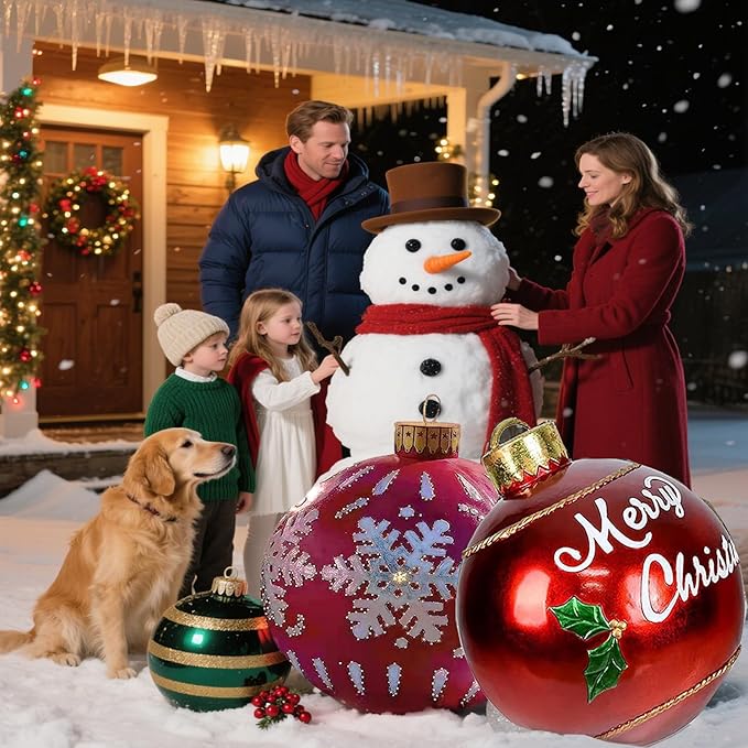 Giant PVC Christmas Decorated Ball Inflatable Outdoor Holiday Yard Decorations - Red Balloon with Letters (32 Inch, 60cm,1Pcs)