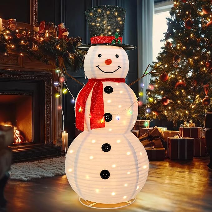 5 FT Lighted Christmas Snowmen Outdoor Decorations with 100 Warm White LED Lights Pre-lit 3D Glittered Snowmen for Lawn Yard Garden Yard Xmas Decor