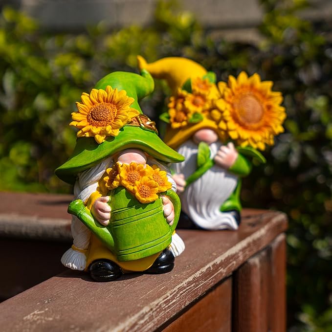 2PCS Sunflower Gnome Decor,Dynamic Spring Gnomes Decorations for Home and Yard Swedish Tomte Elf Dwarf Figurines Summer Outdoor Gnomes Gifts for Women (Sunflowers)