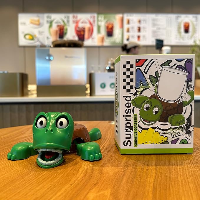 JOD® Turtle Cup Holder,Turtle Coaster with Funny Expression, Cup Holder with Liftable Limbs & Expressive Face for Turtles,Tortoise Lover Gag Gifts Home Decor(green)