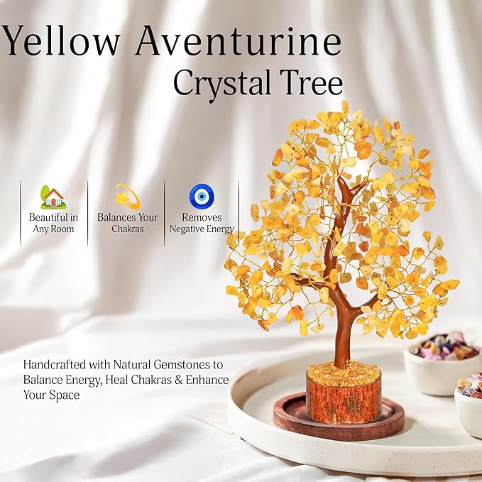 Yellow Aventurine Crystal Tree - Chakra Stones - Crystal Tree of Life - Crystals and Stones - Holistic Gifts for Women - Spiritual Room Decor - Gemstone Tree - Crytals and Gemstones - Good Luck Gifts
