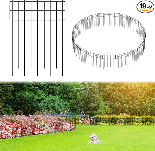 Garden Border Edging Fences, 12.32"*16.81" Decorative Fence Panel, Small Garden Fence Animal Barrier, No Dig Fences Barrier, Square 19 Pcs Black Metal Fencing, Dog Fencing Blocker for Yard, Flower Bed