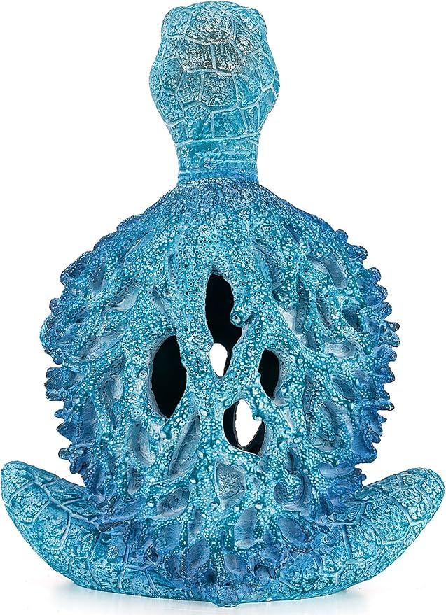 VVGIFTS Coral Reef Sea Turtle Meditation Yoga Decor, Garden Figurine Sea Turtle Meditating Coastal Beach Decorations, Zen Yoga Resin Statue for Home Office Decorations (Prayer)