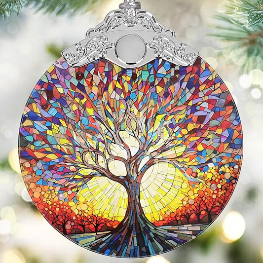Tree of Life Decor - Stained Glass Christmas Ornament - Hanging Decoration for Tree - Gifts for Friends, Family