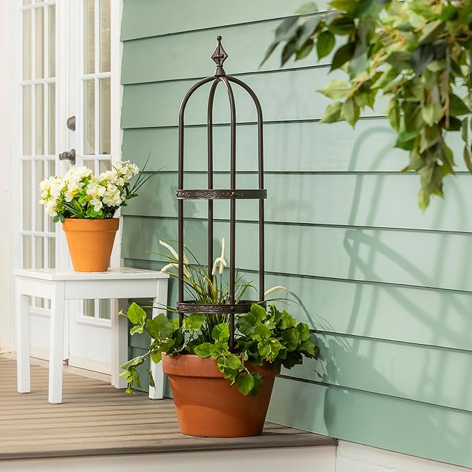 Evergreen Garden 5 ft Metal Garden Obelisk Trellis for Climbing Plants Vines, Clematis & Flowers | Outdoor & Indoor Plant Trellis for Potted Plants | Floral Pattern Arch Trellis (Antique Copper)