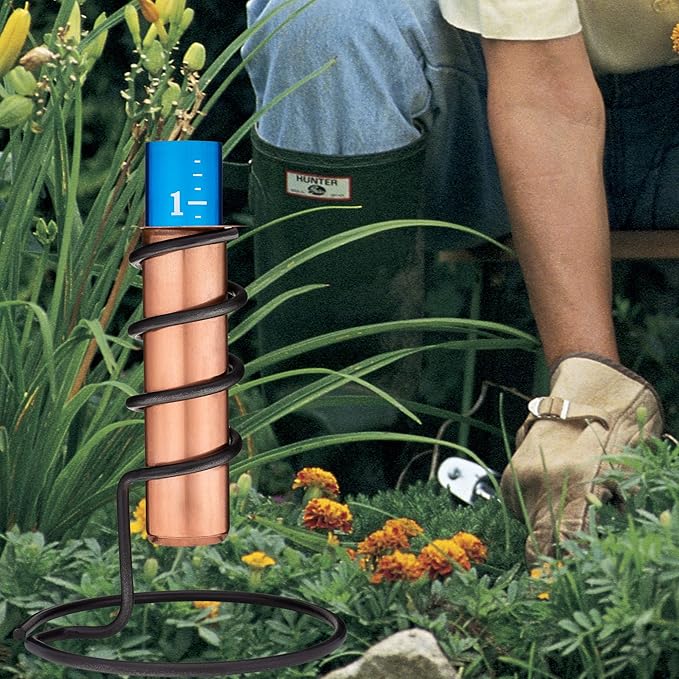 WCRG Copper Rain Gauge for Yard, Freestanding Steel Base - Outdoor Sprinkler Gauges, Shatterproof, Winter-Safe, Accurate, Decorative - The Original Floating Rain Gauge, USA Assembled & Designed