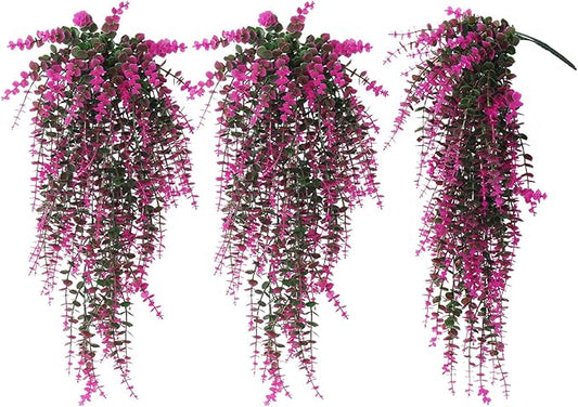 RECUTMS Fake Monkey Plants Hanging Eucalyptus Vines Fake Vines Faux Hanging Plants for Outdoor Garden Yard Backdrop Decor Indoor Room Table Wall Home Hanging Decoration(Fuchsia)