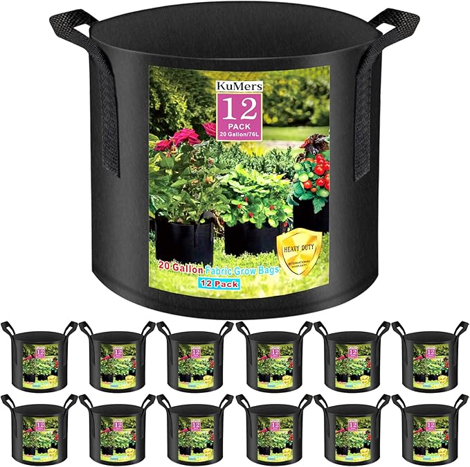 12 Pack Grow Bags 20 Gallon, 300G Heavy Duty Thickened Non-Woven Plant Bag Plant Fabric Pots with Handles Planting Bags, Pot for Plants