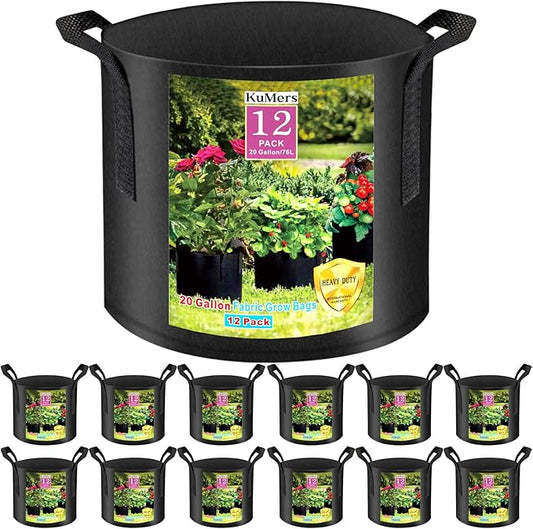 12 Pack Grow Bags 20 Gallon, 300G Heavy Duty Thickened Non-Woven Plant Bag Plant Fabric Pots with Handles Planting Bags, Pot for Plants
