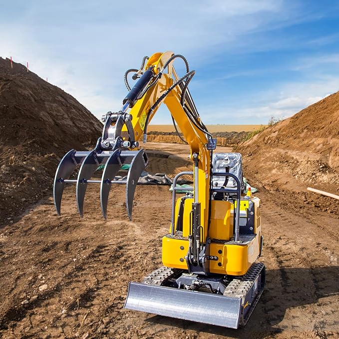 Small Digger Rake, Mini Excavator Rake, Backhoe Attachment, for 1T to 1.5T Excavators, 90MM/3.54in Span, 25MM/0.98in Hole Diameter, 90MM/3.54in Central Wheelbase