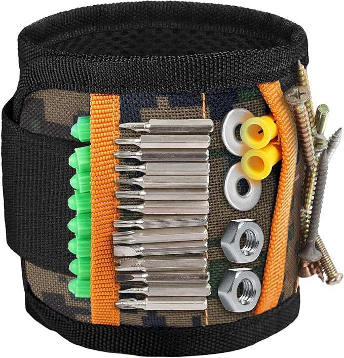 vidsel Magnetic Tool Holder Belt & Wrist-Band (15 N38 Magnets), Adjustable Work Gadget for Electricians/DIY/HVAC, Screws, Nails, Drill Bits Organizer, Birthday Gift for Men, Dad, Husband, Camouflage