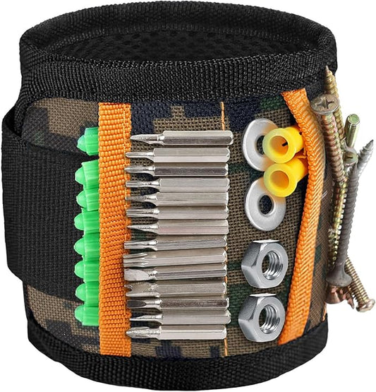 vidsel Magnetic Tool Holder Belt & Wrist-Band (15 N38 Magnets), Adjustable Work Gadget for Electricians/DIY/HVAC, Screws, Nails, Drill Bits Organizer, Birthday Gift for Men, Dad, Husband, Camouflage