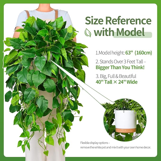 QIANYUN Hanging Plant Artificial Ivy – 40" Fake Potted Plants with Pot, 2PCS Trailing Greenery Vines for Indoor Shelf, Bedroom, Living Room, Bathroom, Office, or Outdoor Porch Decoration