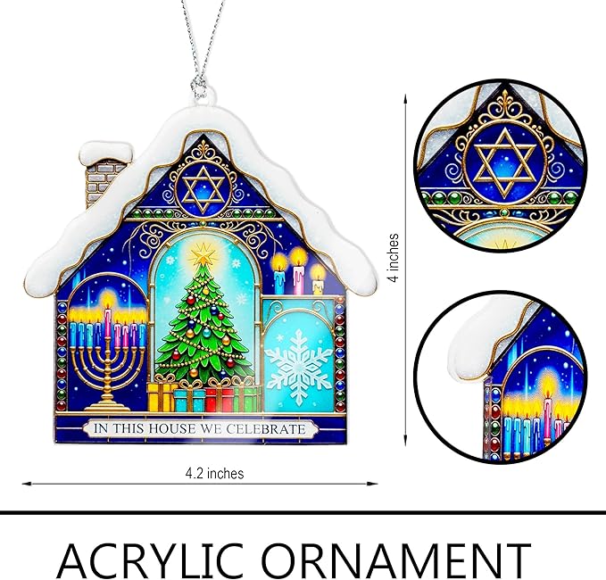 Christmas Hanukkah Ornament – Holiday Unity | Menorah Star of David Tree – interfaith Home – Christmas Ornament 2025 - White Elephant Gifts - Xmas Tree Funny Decoration