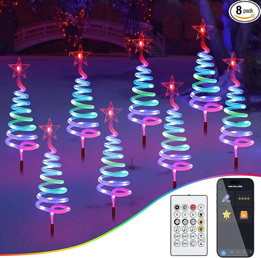 8 Pack Christmas Pathway Lights Outdoor, RGBW Smart Landscape Lights with APP & Remote Control, DIY Color Modes, Waterproof Connectable Yard Decor Lights with Music & Timer for Holiday Decorations