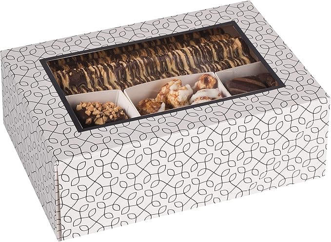 Hammont Window Box with Six Sections - 6 Pack - 7”x5”x2.5” - Black Colored Versatile Bakery Boxes Perfect for Sharing Snacks and Cookies | 6 Insert Sections Gift Boxes