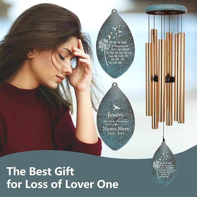 Memorial Wind Chimes for Loss of Loved One, Produced in USA Personalized Deep Tone Wind Chimes Memorial Gifts in Memory of a Loved One, Best Bereavement Gift Idea for Sympathy