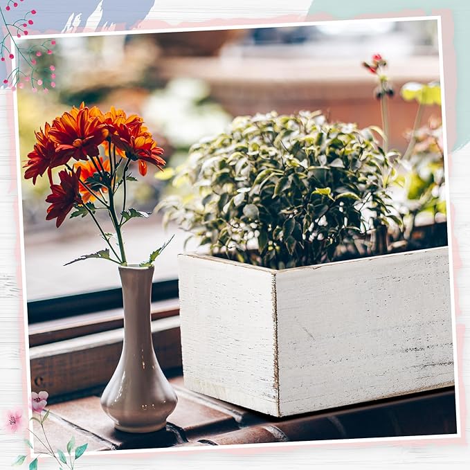 Dandat 4 Set Wood Boxes for Centerpieces 12x4 Inch Rectangle Wooden Planter Box Rustic Wooden Planters with Removable Plastic Liner Floral Foam Blocks for Christmas Wedding Home Garden Decor