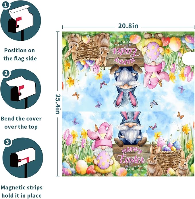 Easter Magnetic Mailbox Cover Rabbit Eggs Mailbox Cover Magnetic Standard Size 21 X 25.5 Inch Spring Butterfly Floral Mailbox Post Cover Mailbox Wraps Mailbox Decor for Home Garden Outdoor Yard