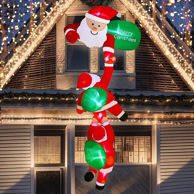 8FT Giant Christmas Santa Claus Inflatables Outdoor Decorations Blow Up Cute Christmas Decor Built-in LED Xmas Yard Outside Indoor Party Lawn Garden Porch Lawn Holiday (8FT Santa Claus)