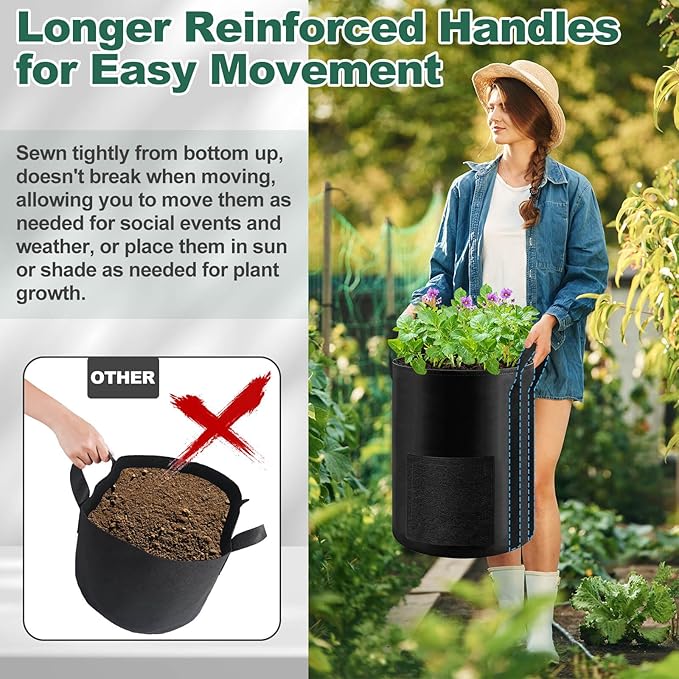 Lezmarket 2 Pack 10 Gallon Potato Grow Bags, Nonwoven Fabric Garden Planters with Reinforced Handle, Large Pots for Potato, Vegetable and Outdoor Plants