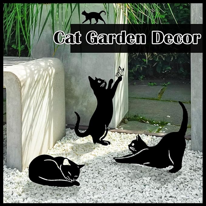 Tandefio 6 Pcs Metal Cat Garden Statues Large Christmas Yard Garden Decorative Stakes for Women Cat Silhouette for Yard Art Outside Patio Outdoor Decor Lawn Ornaments Decorations