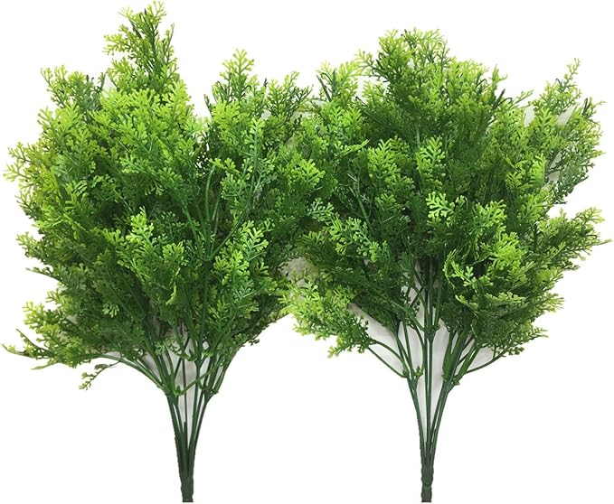 CATTREE Artificial Shrubs Bushes, Plastic Fern Leaves Simulation Faux Grass Realistic Fake Plants Wedding Indoor Outdoor Home Garden Verandah Kitchen Table Centerpieces Arrangements Decoration 4 pcs