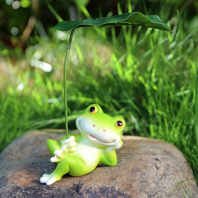 Outdoor Frog Statue 6.1in,Frog Under The Lotus Leaf Statue,Outdoor or Home Decor,Easter Decor