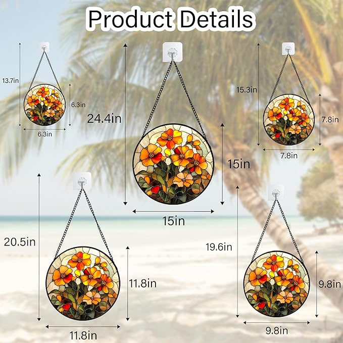Stained Glass Window Hanging - Orange Marigolds Flowers Suncatcher for Door Garden Yard Sun Catchers Decor Christmas Mother's Day Birthday Gifts for Women Mom Nana Girlfriend Men 7.8 in