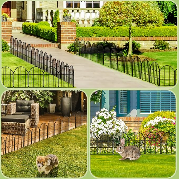 Rustproof Metal Garden Fence - 21in x 20.4ft, Animal Barrier for Dogs, Rabbits, Arched Fencing for Garden Beds, Patio, Outdoor, Landscape