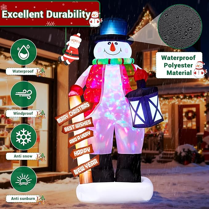 8FT Christmas Inflatable Giant Snowman Outdoor Decorations, Blow Up Snow Man Yard Decor with LED Lights, Magic Hat, Weatherproof Holiday for Gifts Yard Lawn Garden Xmas Party