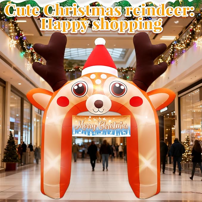 10 FT Giant Reindeer Inflatable Reno Inflable Christmas Deer Arch Decoration with LED Lights, Blow Up Decor for Outdoor Yard Lawn Sign Backdrop(Reindeer)