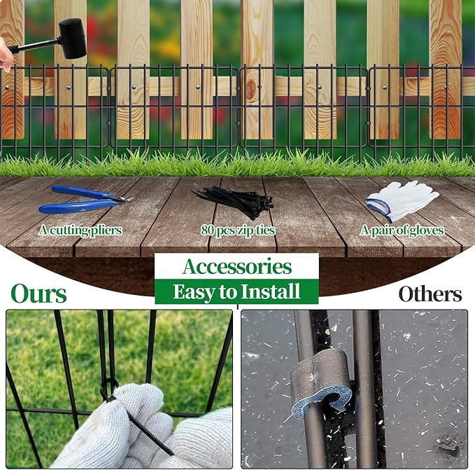 24 Panels Animal Barrier Fence, 1.25" Gap No Dig Fence, 17 in(H) X 26 Ft(L) Rustproof Metal Garden Fences Border Dog Rabbit Blocker, Small Wire Bottom Fencing for Outdoor Yard Patio Black