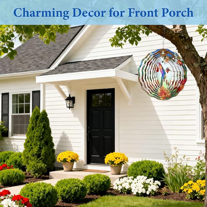 Hummingbird Wind Spinner, Hummingbird Gifts for Women Men Mom Wife Grandma, 12" Metal Outdoor Indoor Hanging Ornament for Garden Porch Backyard, Gift for Birthday Thanksgiving Christmas