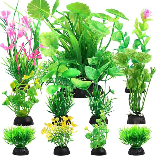 Fish Tank Accessories Aquarium Decorations Green Plants, 11cs Small Goldfish Turtle Tank Decorations Artificial Plants, Aquarium Decor Plastic Grass Plant
