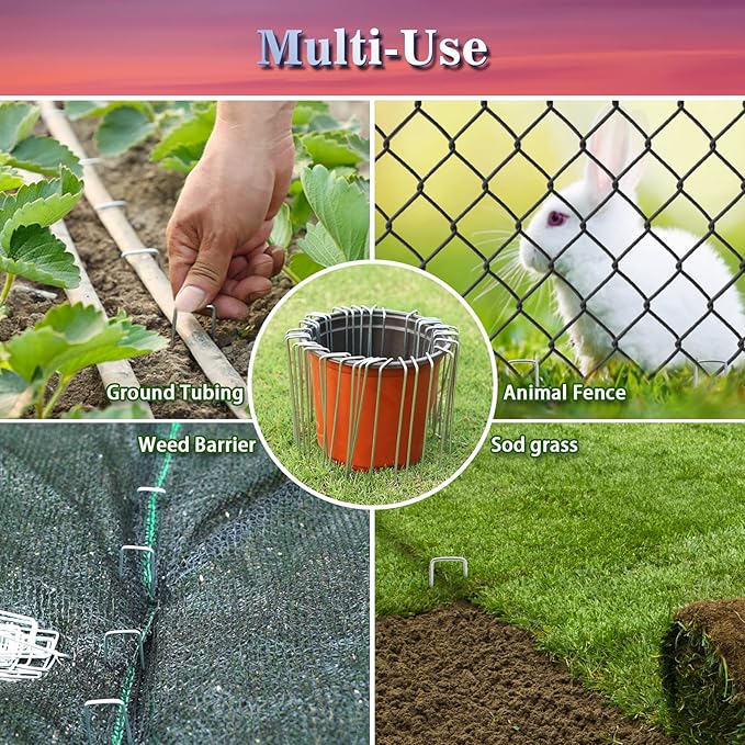 Gtongoko 120 Pack Galvanized Landscape Staples Plant Cover Stakes 6 Inch 11 Gauge Lawn Staples Fence Stakes Ground Stakes for Landscaping Securing Weed Barrier Fabric, Decoration