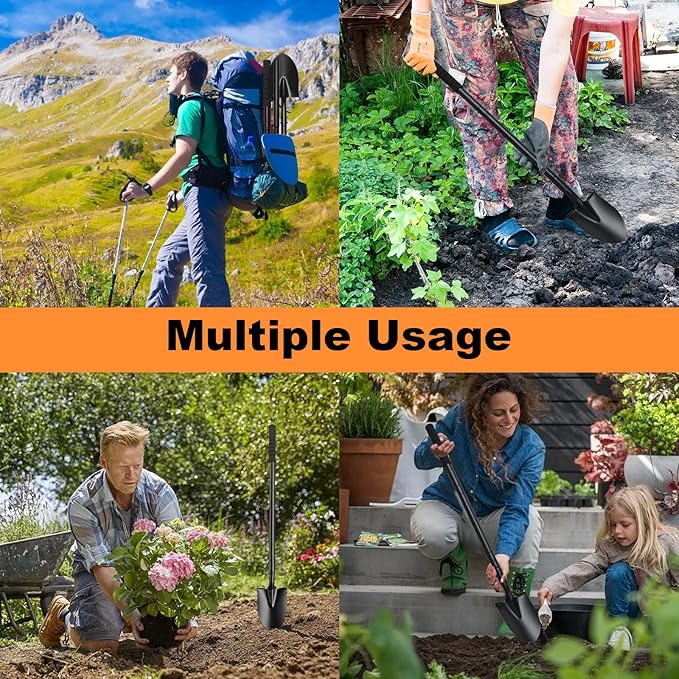 Small Shovel for Digging with 43.3 Inches Metal Handle Garden Tools, Small Transfer Shovel for Gardening Digging Camping Farming and Outdoors, Black
