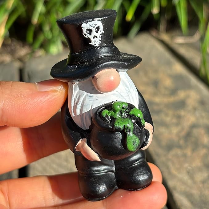 Dark Wizard Gnomes Set of 3 - Gothic Mini Figurines for Halloween, Christmas & Magic Party Decor, Shelf Sitters and Tiered Tray