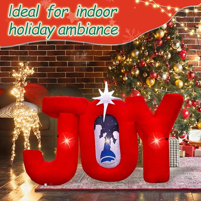 5 FT Wide Christmas Inflatable Outdoor Nativity Scene Inflatables Decoration with LED Lights Xmas Yard Blow Up Decor House Festival Backdrop Party Family (Joy Nativity)