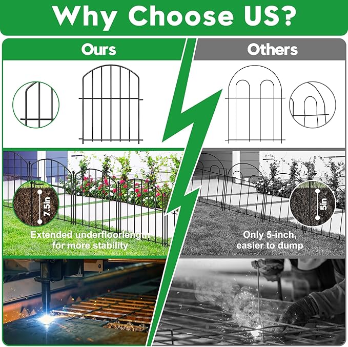 Decorative Garden Fence 17in (H) x30ft (L), Arched Rustproof Metal No Dig Fence for Dogs & Rabbit, Ornamental Animal Barrier for Flower Beds, Border Panels Fencing for Yard & Patio Outdoor Decor