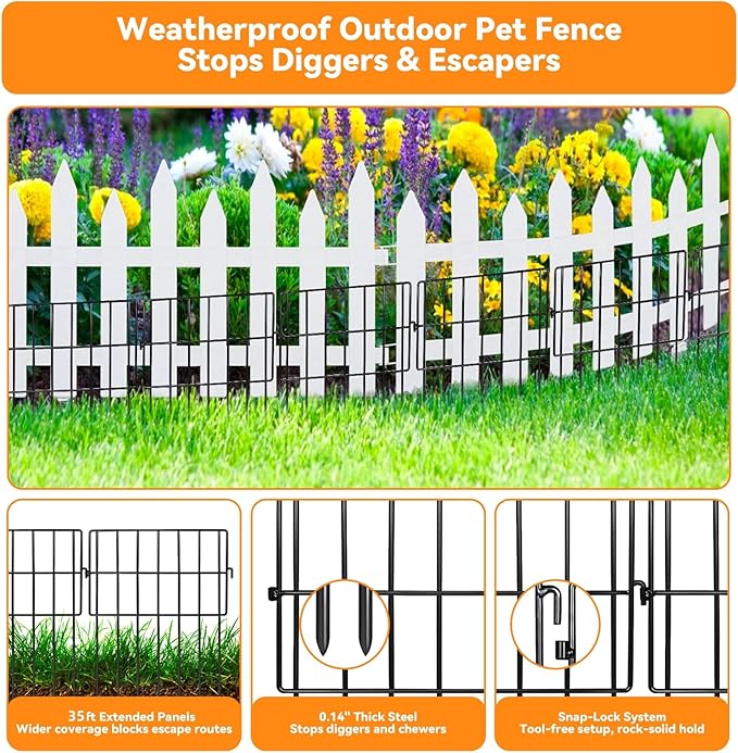 35 Pack Animal Barrier Fence No Dig Garden Defense, 35ft(L) x 13in(H) Rabbit Proof Garden Fencing with 1.2in Gaps, Metal Rabbit Fence, Dog Blocker Under Barriers for Flower Beds & Patio