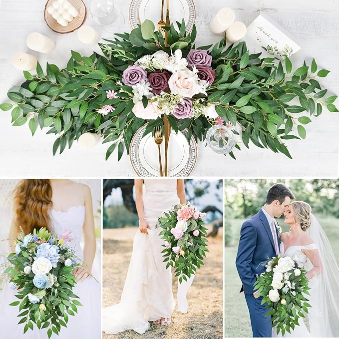 DearHouse 26inch Italian Ruscus Greenery Stems,Artificial Green Leaf Garland Vines Hanging Spray for DIY Wedding Arch Bouquet Filler Table Centerpieces Home Decor (16, Matte Green)