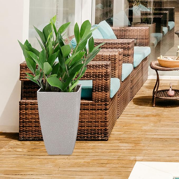 RUBBER BOND Plant Pots 2 Pack - Modern Indoor/Outdoor Planters for Home Decor - Weather-Resistant Large Flower Pots - Lightweight 22 Inches Tall Planters - Grey Concrete Color Square Pots for Plants